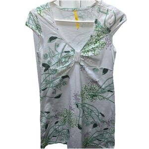 Lole Women's Organic Cotton Baby Doll Dress Size Medium White Green Floral